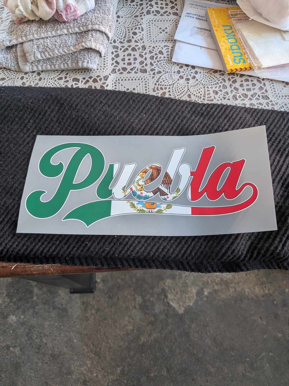 Puebla Mexican Flag Script Decal - Green White Red